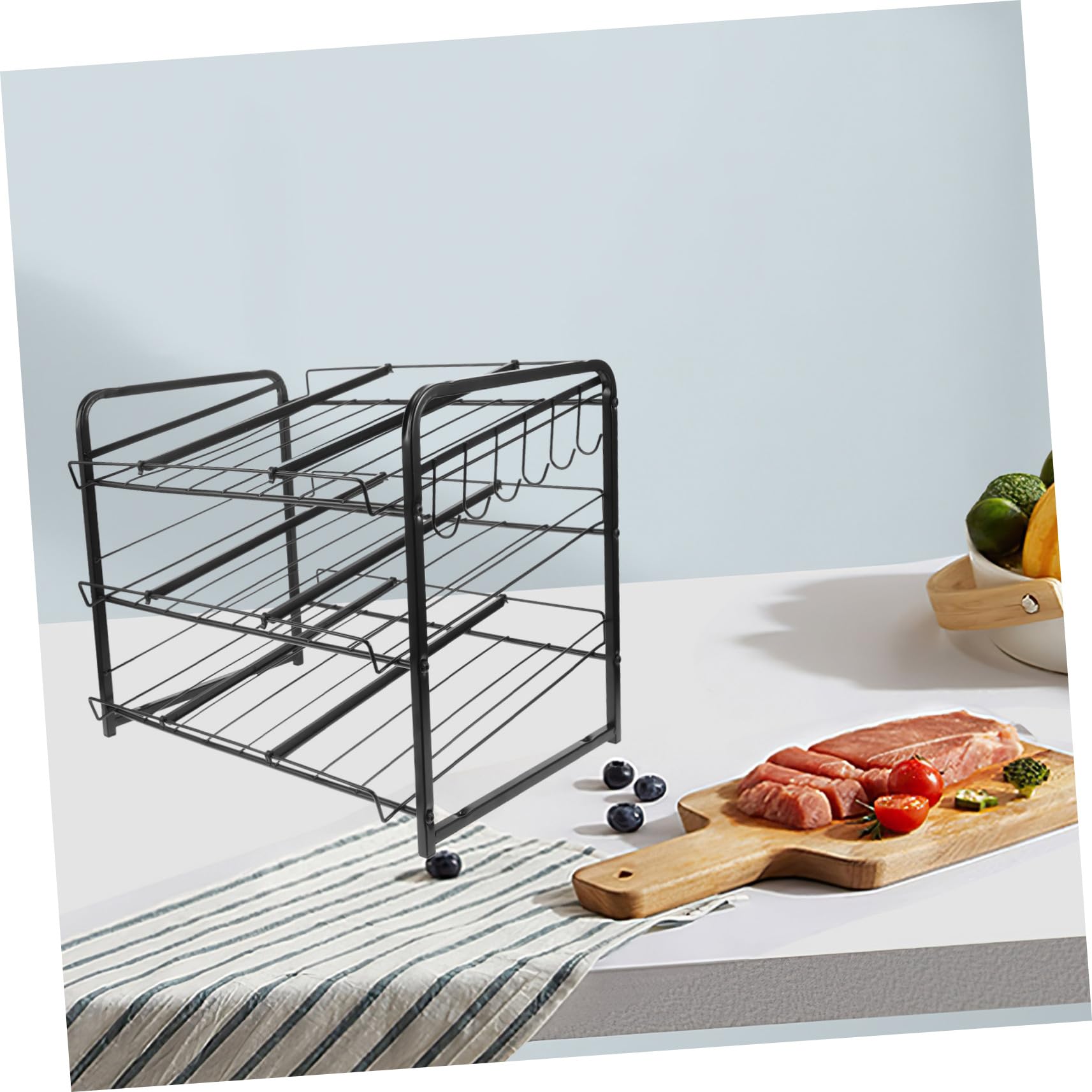 PRETYZOOM Organizador Apilable De Latas De 3 Niveles, Estante para Almacenar Alimentos Enlatados, Acero Resistente Negro, Ajuste Versátil, para Cocina y Despensa, Almacenamiento Doble Capas