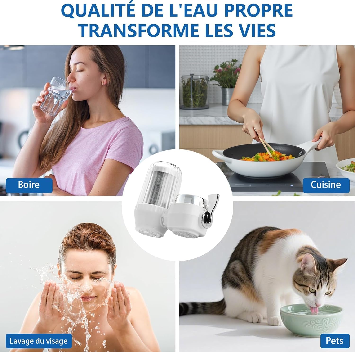 Filtre à Eau Robinet 2 en 1 | Élimine Chlore, Métaux Lourds & Mauvais Goût – Installation Facile Sans Outil en 30 Secondes