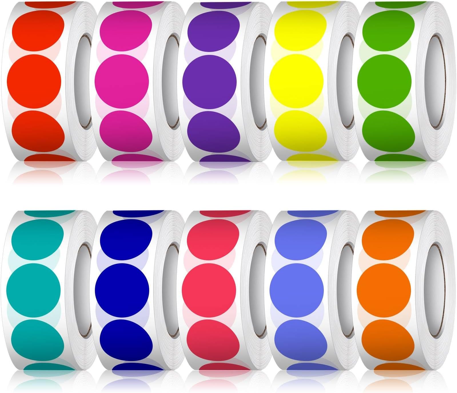 5000 PCS 3/4" Colored Dot Stickers Round Color Coding Labels Polka Circle Dot Label Sticker for Toddler, Office, Student, Classroom, Papers Etc(10 Rolls, 3/4 Inches)