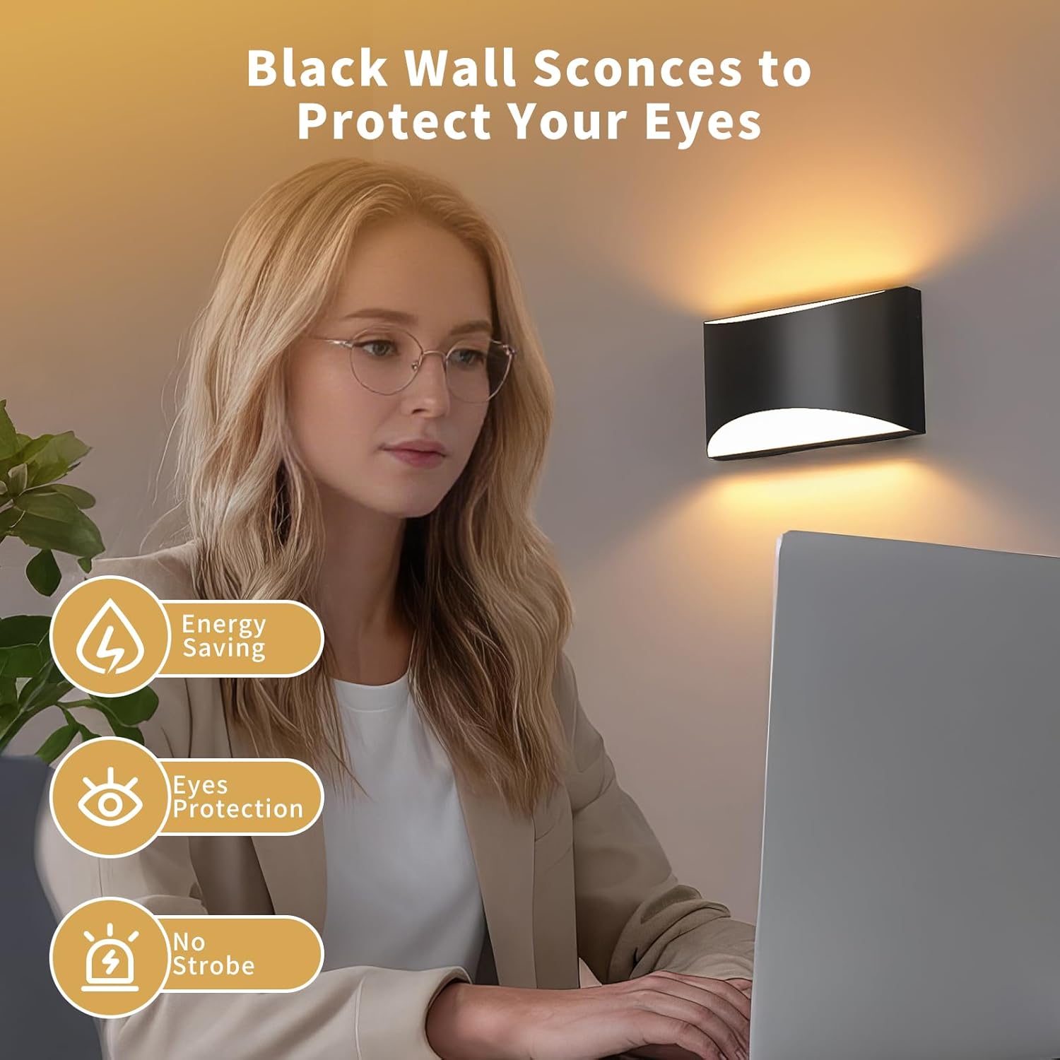 TingMiao Black Modern LED Wall Sconce, Hardwired Wall Sconces Set of 2, 3 Colors Indoor Wall Lamp, 10W Up and Down Aluminum Wall Mount Light for Bedroom Living Room Hallway Corridor (Black, 2 Pack)