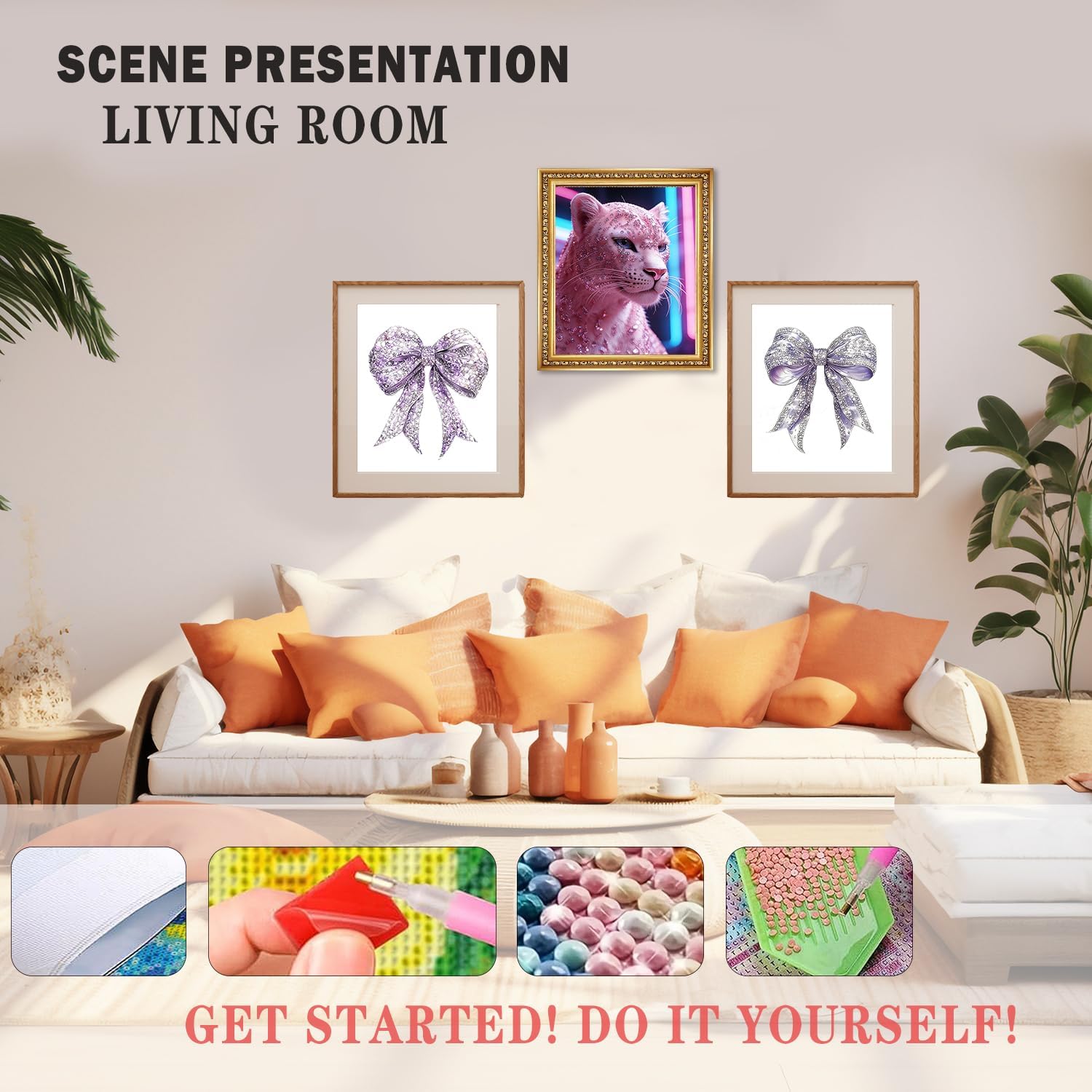XUNLURY Coquette Bow Leopard Diamond Art Kits 3 Pcs, Luxury Glitter Cheetah Bow Diamond Painting Kits for Adults Girls Beginners, Full Drill Diamonds Dots for Home Decor, 9.8x11.8 Inch image 3