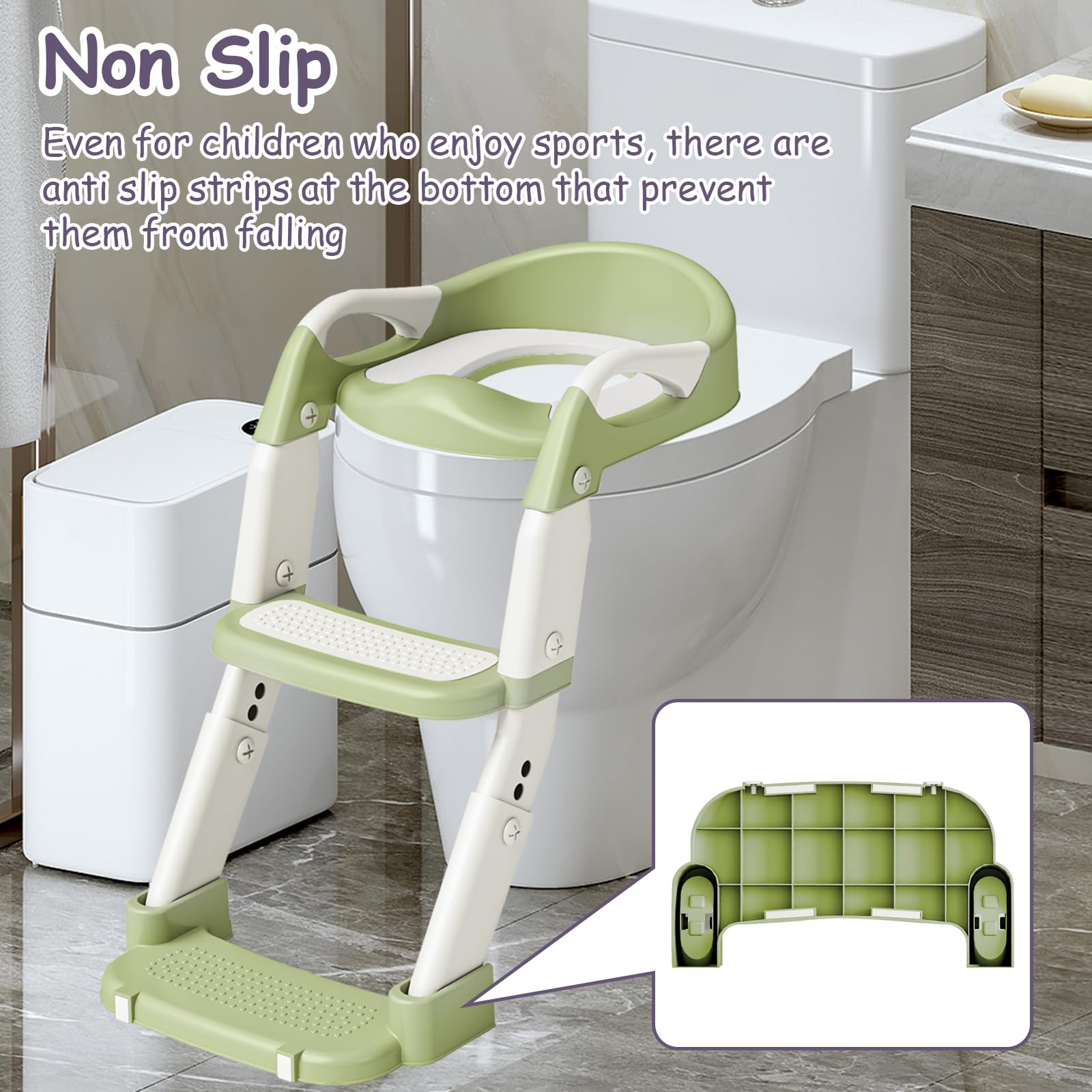 Vasino 3 in 1 con scaletta WC per bambini e bambine, con orinatoio, antiscivolo, scaletta e paraspruzzi, verde