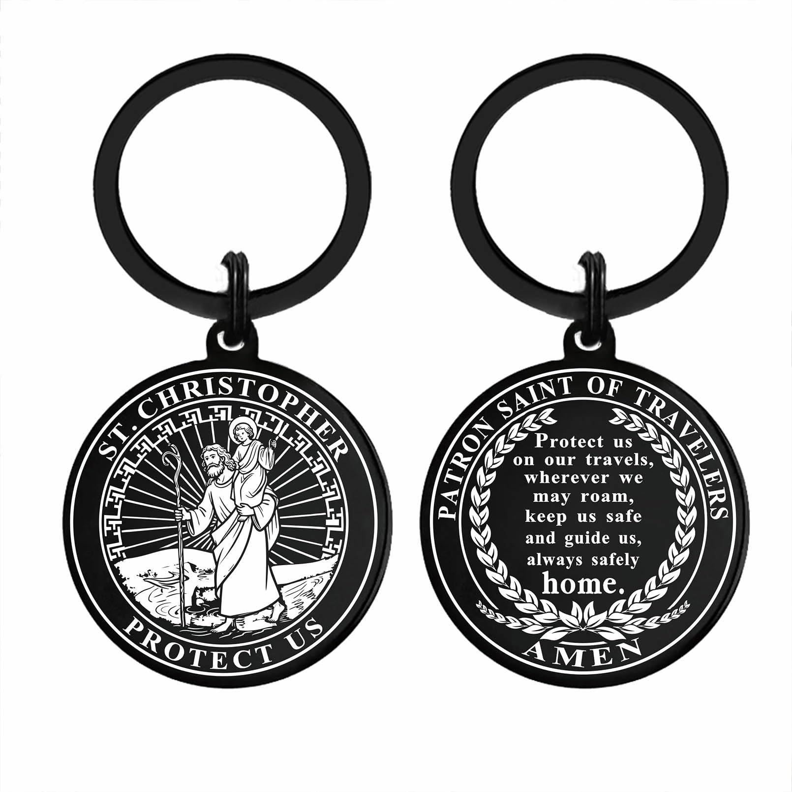 Viayen St Christopher Keychain, Saint Christopher Medal for Car Keychain, Travelers Catholic Gifts