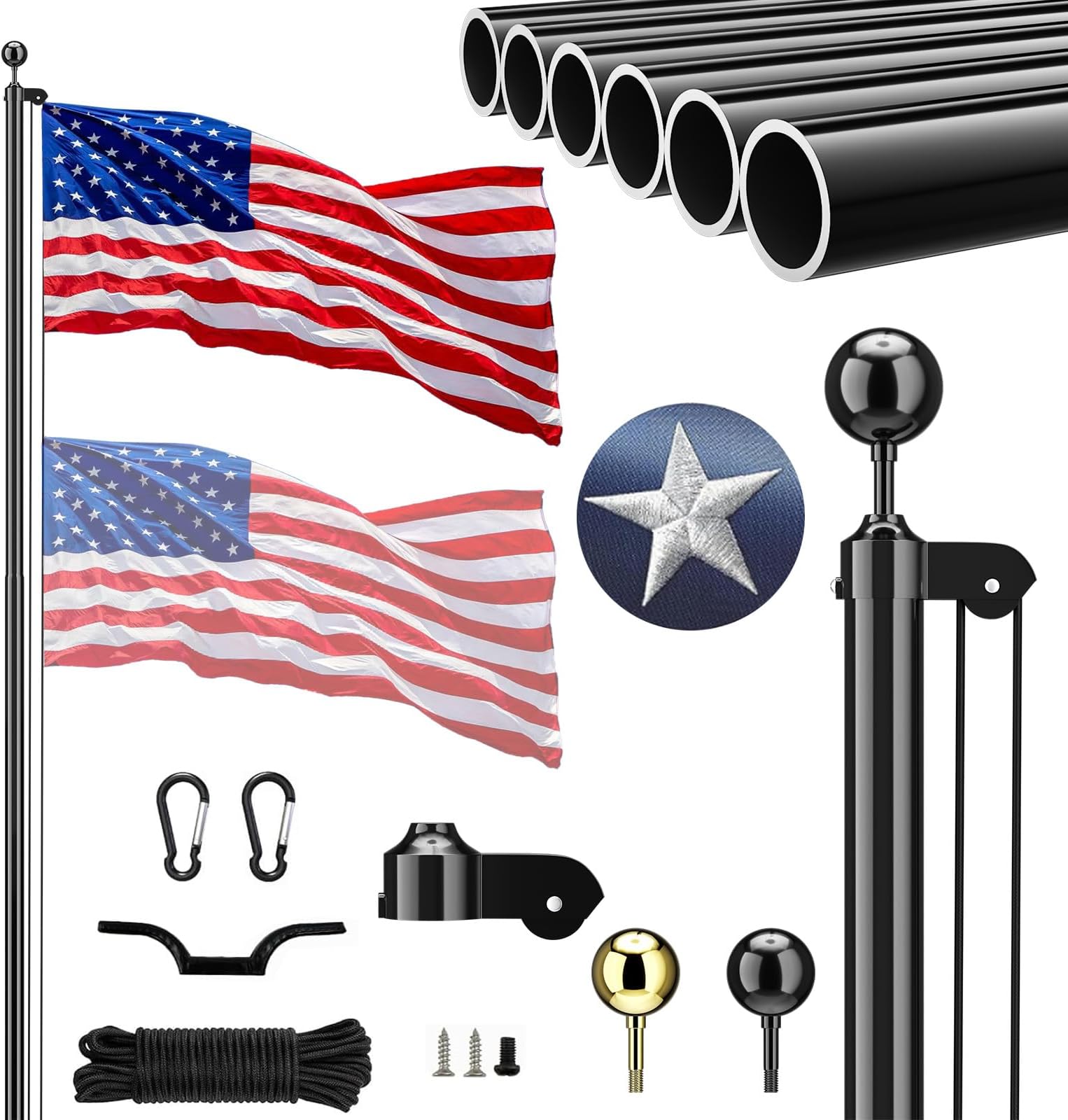Amazon.com : Heavy Duty Flag Pole - 20FT 13Gauge Sectional Flag Pole ...