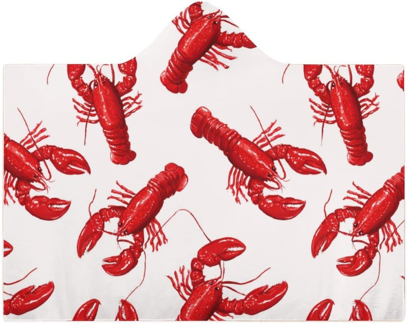 Shrimp Print Wearable Blanket Oversized Throw Cape | Cozy Hooded Blanket Gifts for Women Men