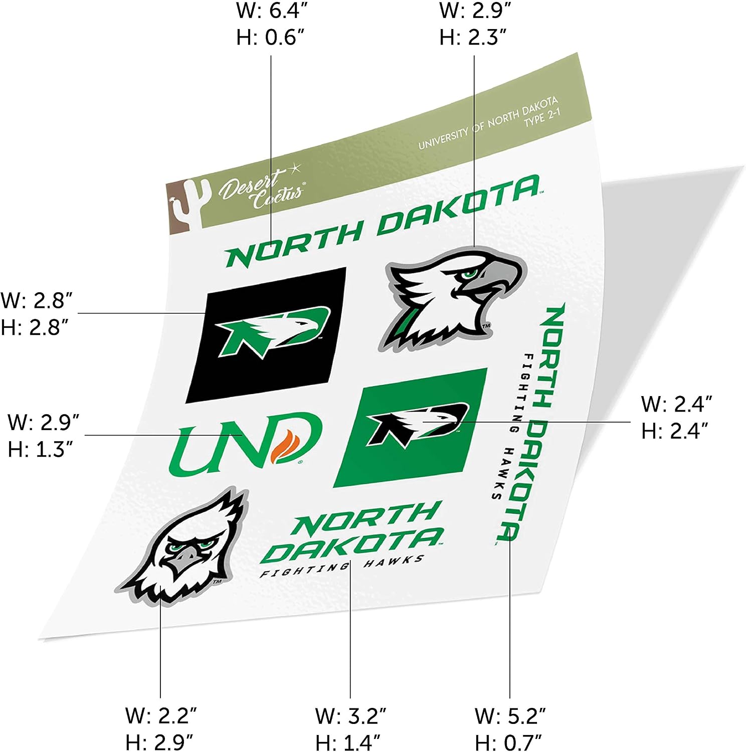 Desert Cactus University of North Dakota License Plate Frame and Stickers Bundle Gift Set Fighting Hawks UND Decals image 5