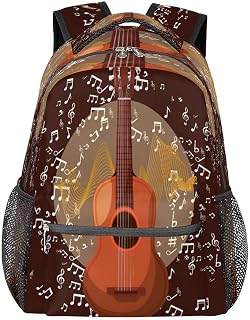 Mochilas escolares leves para meninos e meninas adolescentes violão notas musicais à prova d'água 16 polegadas mochilas para laptop de viagem casual mochila adequada para homens e mulheres trabalho viagens caminhadas acampamento, Multicor, Medium