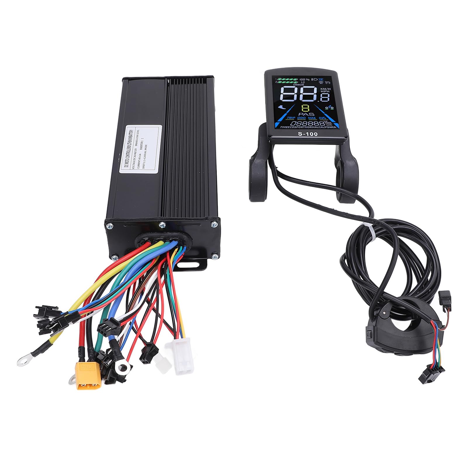 BuyWeek Zestaw kontrolera silnika roweru elektrycznego, 36 V, 48 V, 1500 W, 2000 W, 40 A, 3-trybowy sterownik fali sinusoidalnej, S-100, wyświetlacz LCD do skutera