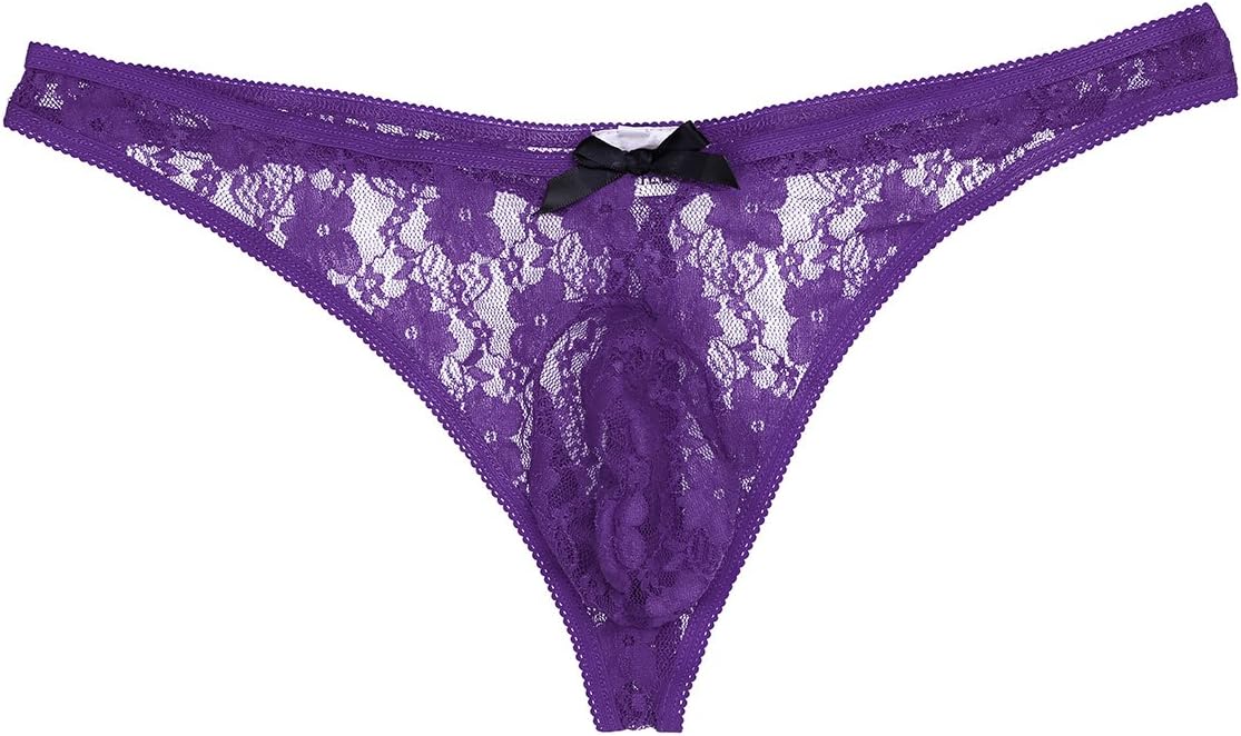 Men's Jacquard Lace Thongs G-String Underwear Sissy Pouch Breathable Panties
