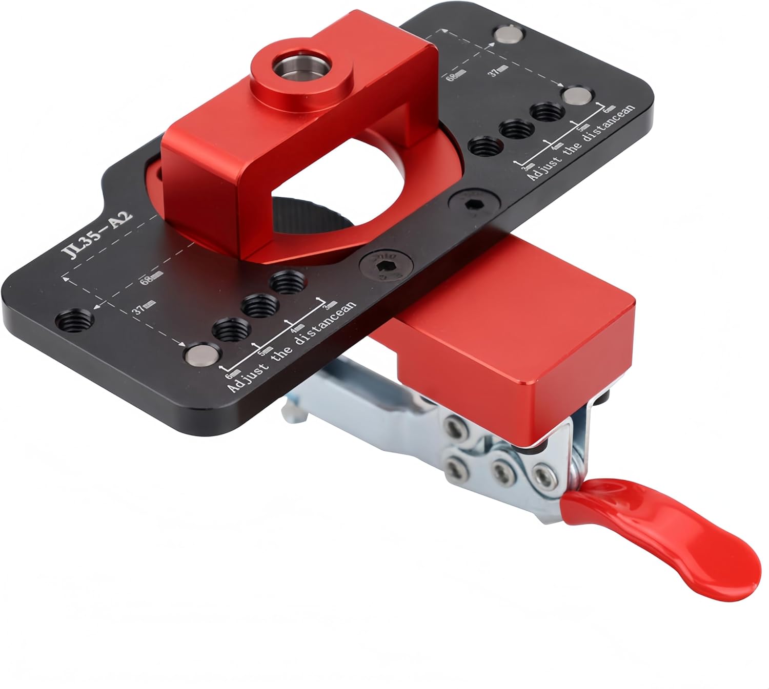 35mm Concealed Door Hinge Jig, Adjustable Cabinet Door Hinge Mounting Tool, Aluminum Alloy Pocket Hole Jig Kit, Fits 45/48/52mm Hinges, Adjustable Edge Spacing & Drilling Depth