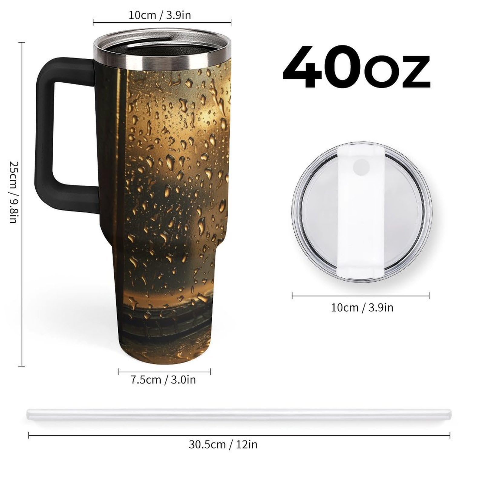 Rain Hits The Window Tazas con popote y asa, taza de café con aislamiento al vacío de doble pared, botellas de agua para café helado, té, bebida caliente y fría