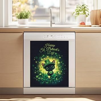 Black Cat Dishwasher Magnet Cover Washable Refrigerator Covers Magnetic Skin Dishwasher Front Panel Cover for Washers Panel Washing Machine St. Patricks Day