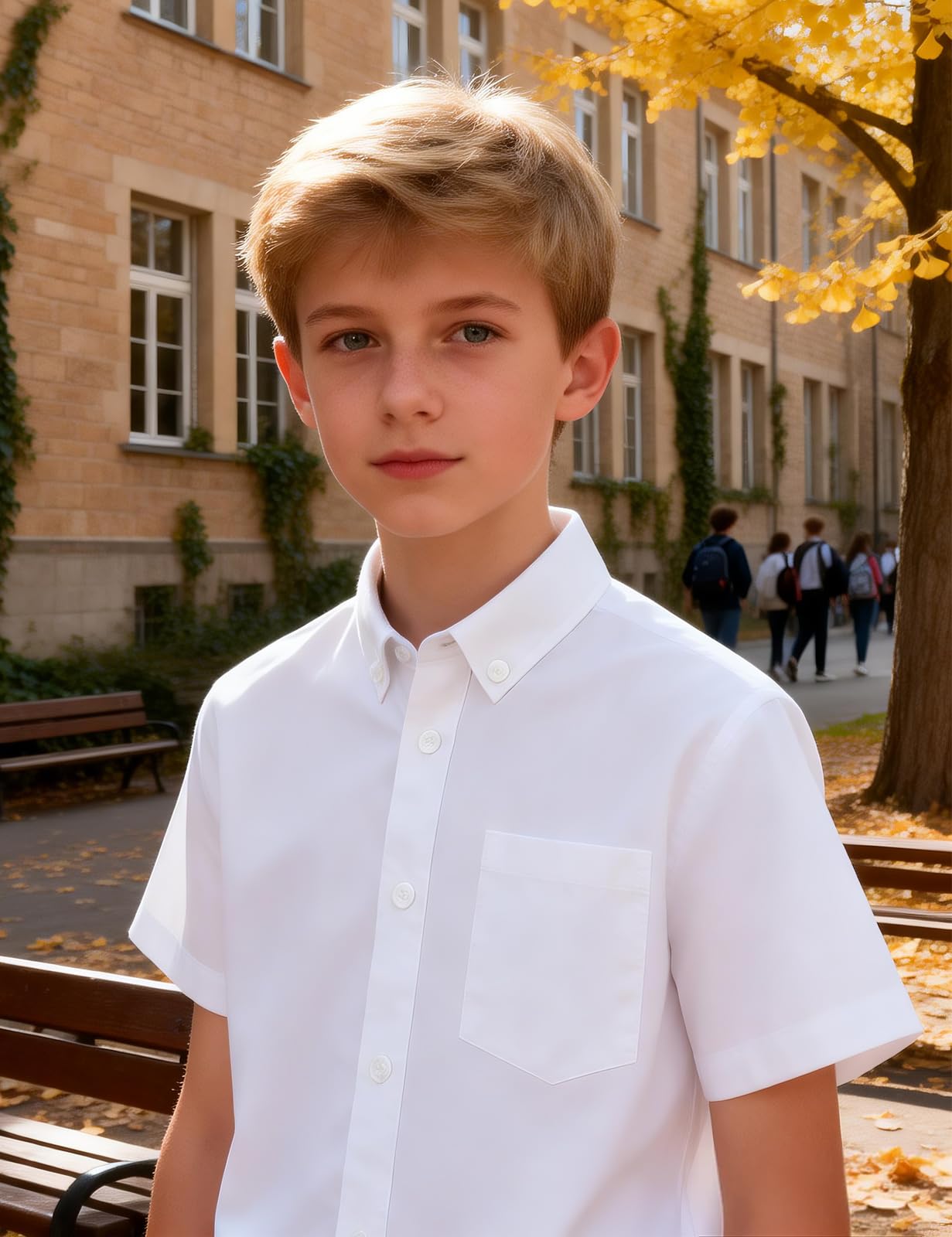 mintgreen Garçons Chemises Scolaires Enfants Coton À Boutons Uniforme Unie Manches Courtes Vêtements, 7-14 Ans