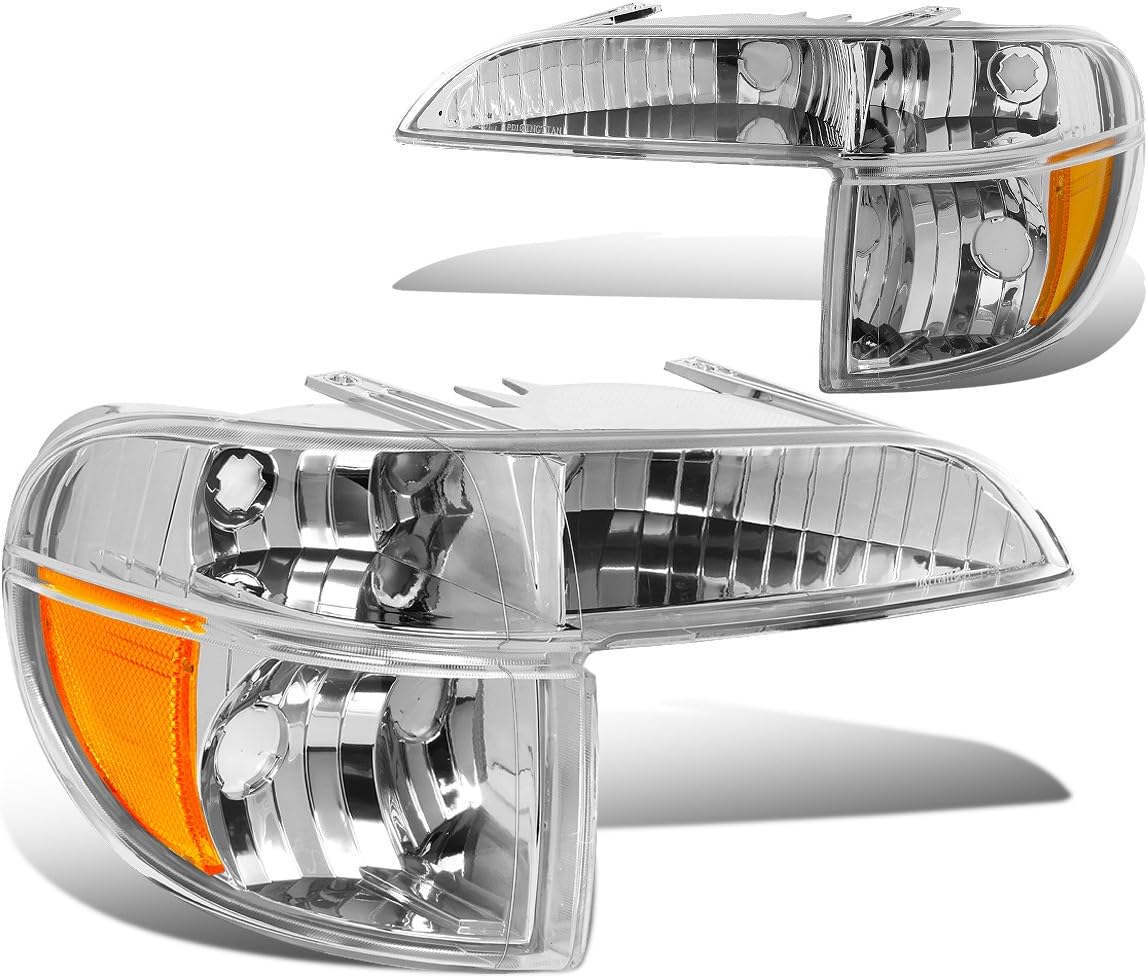 Auto Dynasty Pair Chrome Housing Amber Corner Bumper Light Lamp Compatible with Ford Explorer 95-01 / Mercury Mountaineer 1997