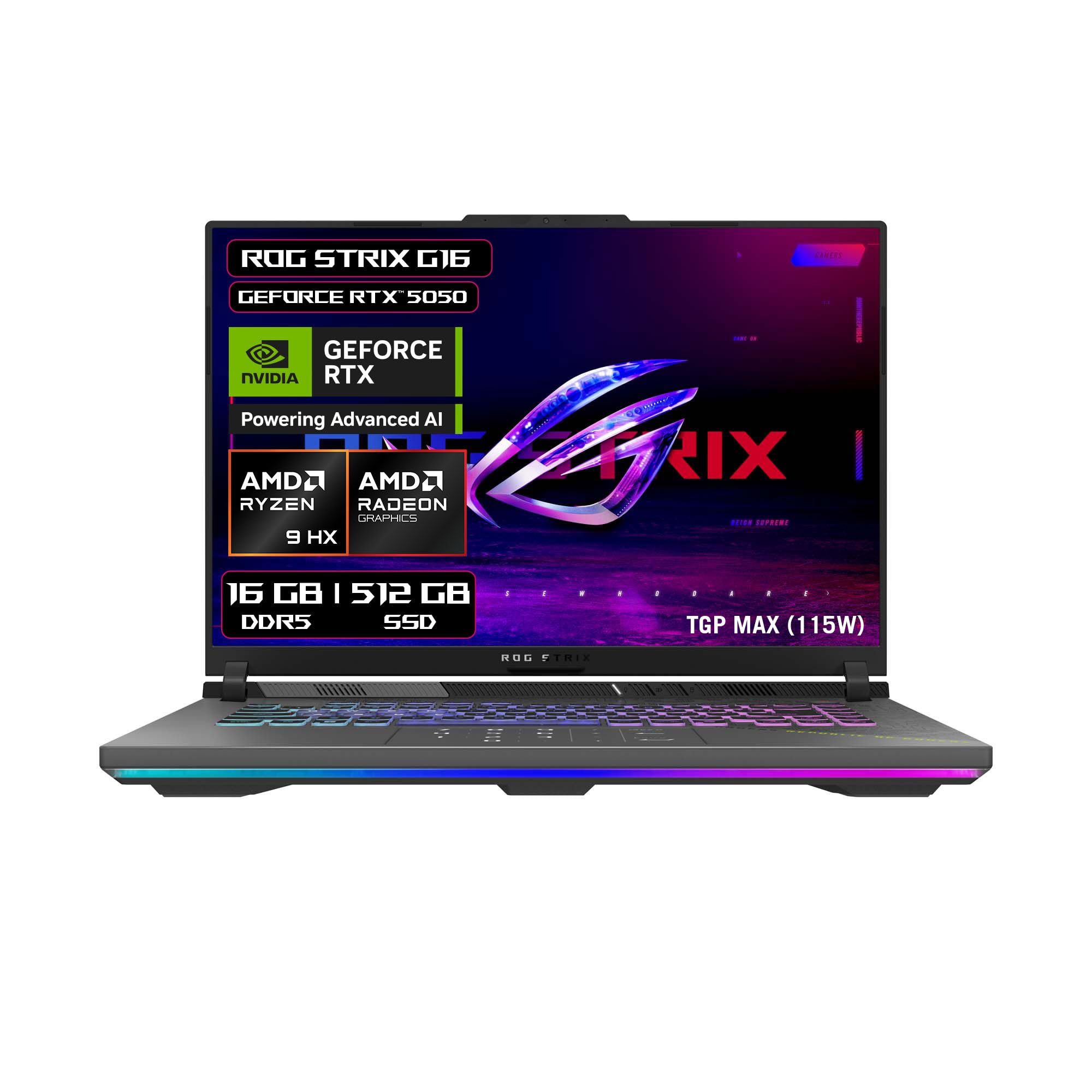 ASUS ROG Strix G16 2025 AMD Ryzen™ 9 8940HX/NVIDIA® GeForce RTX™ 5050/ 16GB/ 512GB SSD/Teclado Retroiluminado de 4 Zonas/Garantia con la Marca en Mexico