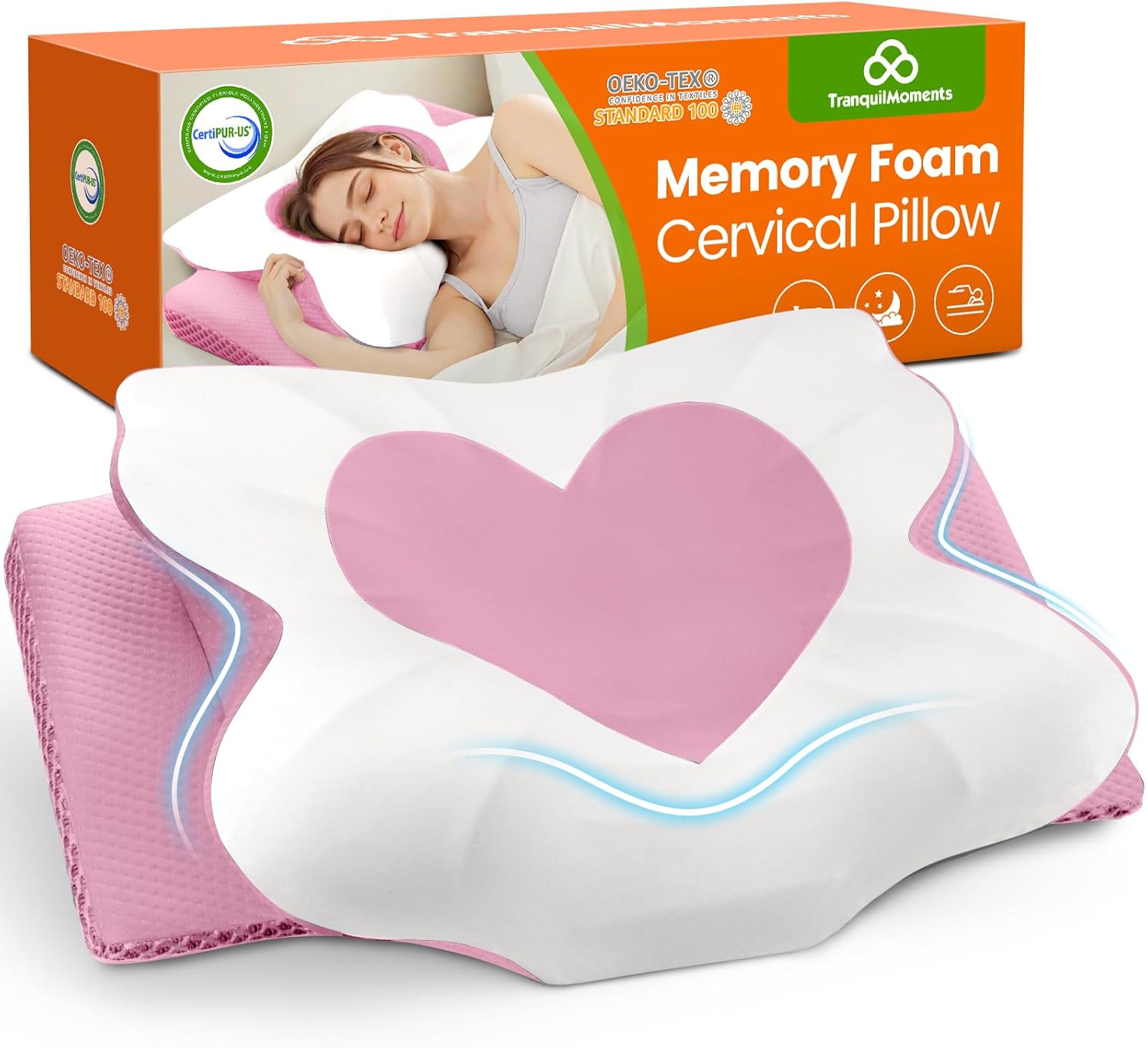 Cervical Neck Pillow for Sleeping, Memory Foam Side Sleeper Pillow, Ergonomic Pillows for Neck Pain Relief, Shoulder Support Pillows for Side Back Stomach Sleepers (Pink, Queen Size)