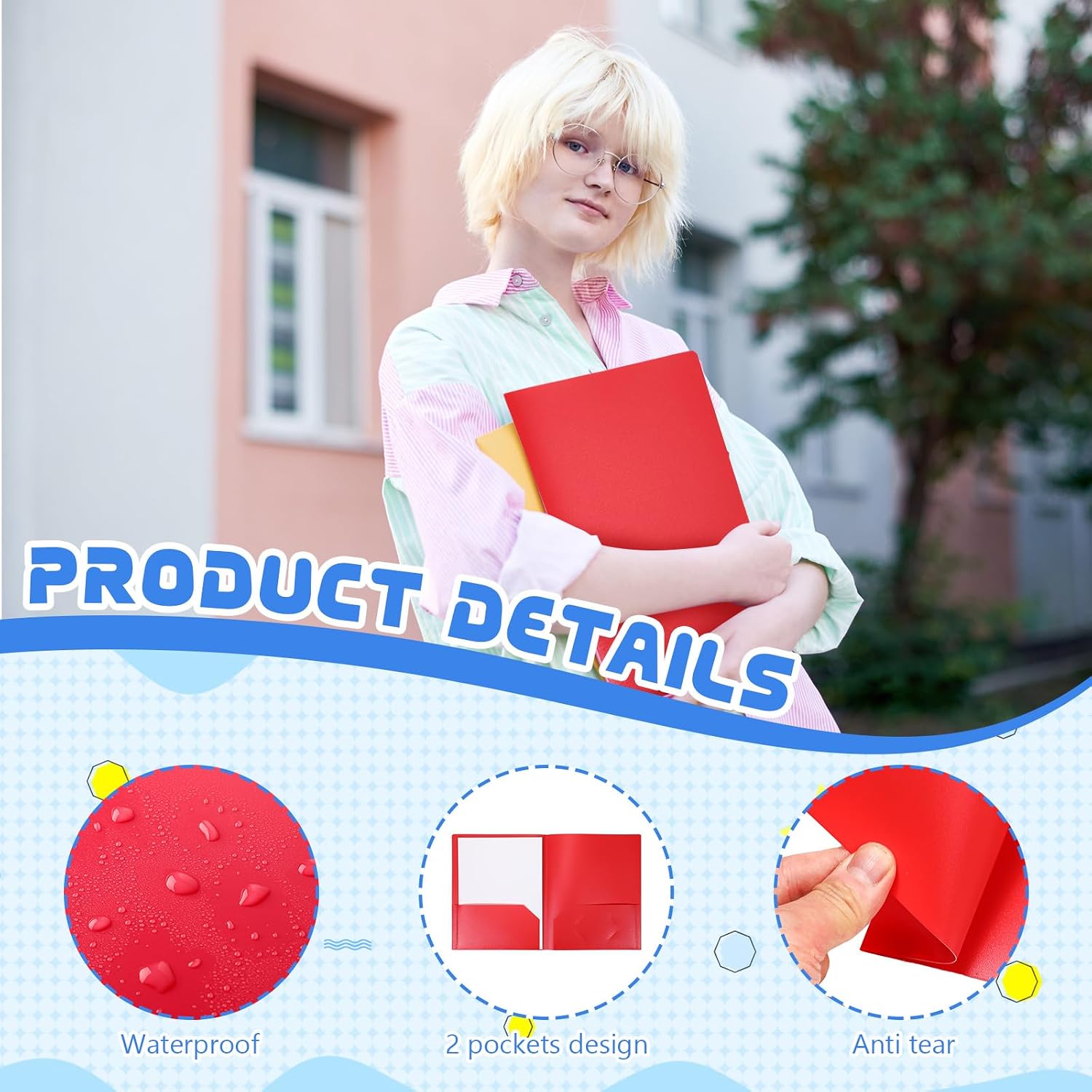 12 Pcs Red Heavy Duty Plastic Folders 2 Pocket File Folder Fit Letter Size for Home Office School Communication Presentation Report Sheet Protectors (Red) image 3