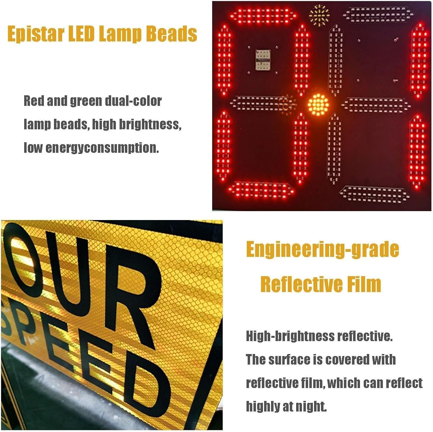 Solar Powered Radar Traffic Feedback Sign, Flashing LED Speedometer for Road Safety with Accessories(C)