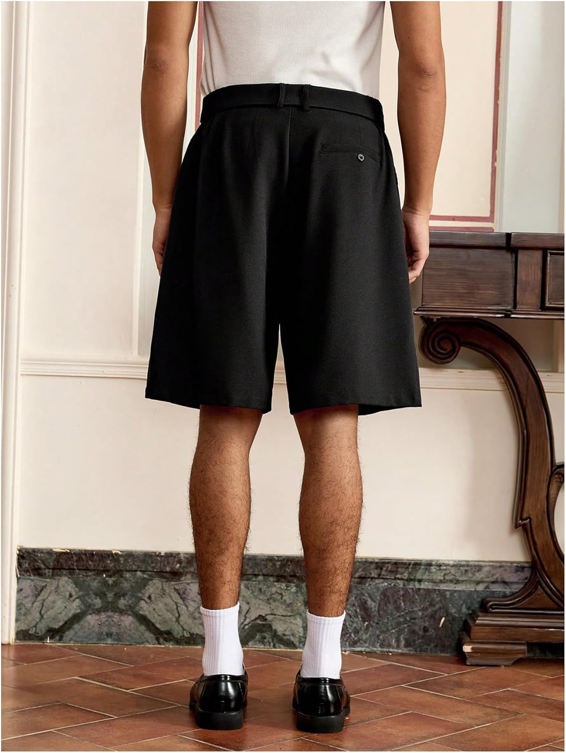 Verdusa Men's Straight Leg Belted Dressy Shorts Summer Knee Length Shorts