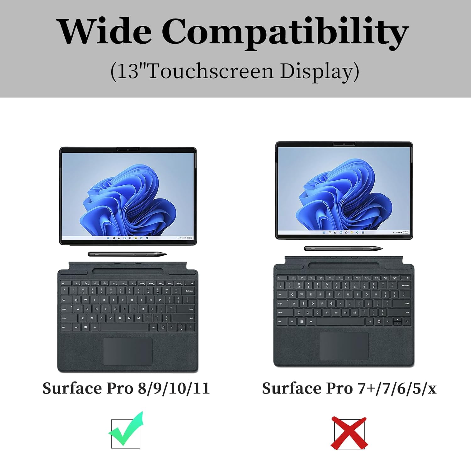 Case for Microsoft Surface Pro 11/10/9/8 13-Inch, All-in-one Rugged Case Compatible with Type Cover Keyboards, (Grey)