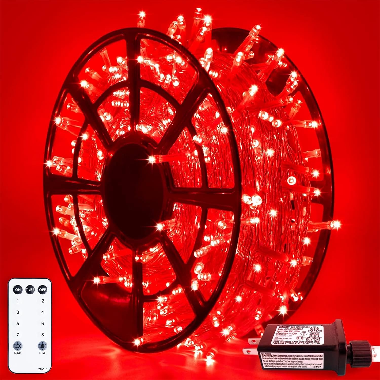 JMEXSUSS 500 LED Red Valentine Lights Indoor Outdoor, 163 FT Clear Wire Red Lights Plug in, 8 Modes Christmas String Light Outdoor Waterproof for Xmas Tree Bedroom Room Halloween