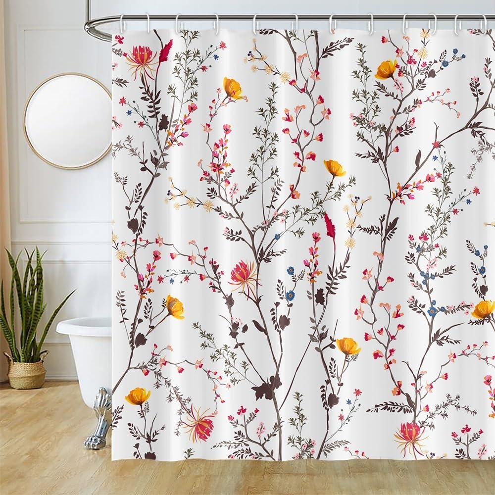 Duschvorhang Blumen Rosa Vintage – 180x180 Cm, Wasserdicht, Schimmelresistent Aus Polyester, Mit 12 Haken