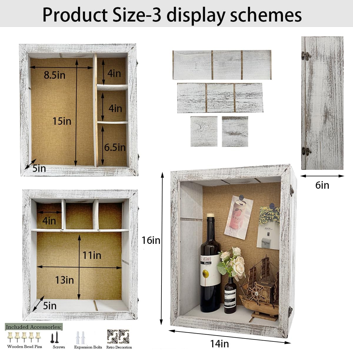 14x16in Large Shadow Picture Frame - Removable Shelves, 6in Deep Souvenir Collection Display Cabinet,Picture Wedding Bouquet Memorabilia Medals Photos Memory Box for Keepsakes(Old White)