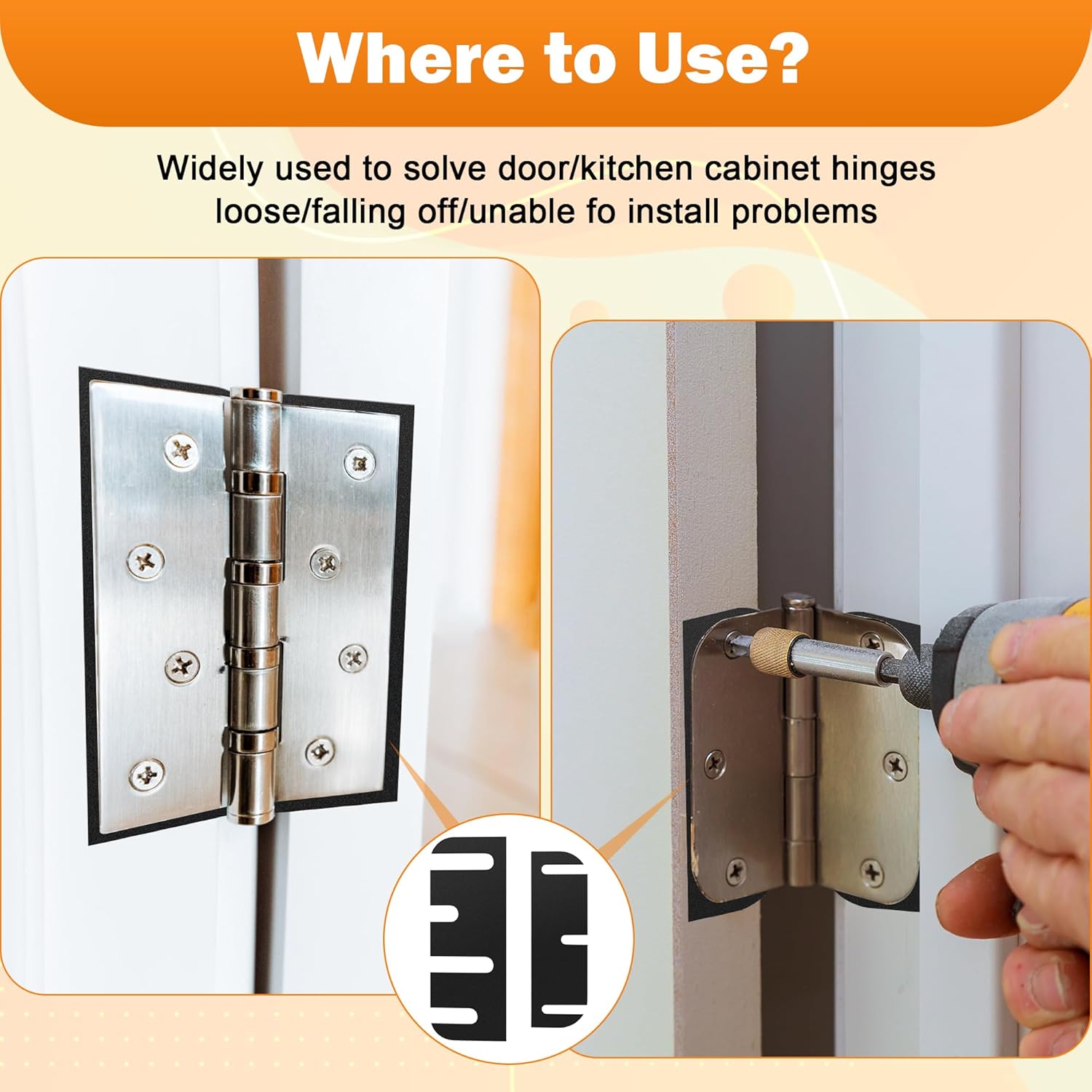 16 Pack Door Hinge Shims for Door Hinge Repair Kit, Coldairsoap 8 Pcs 3.5 Inch & 8 Pcs 4 Inch Plastic Shims Stock for Doors, Cabinets Hinge Repair, 0.04 Inch Thickness (Black)