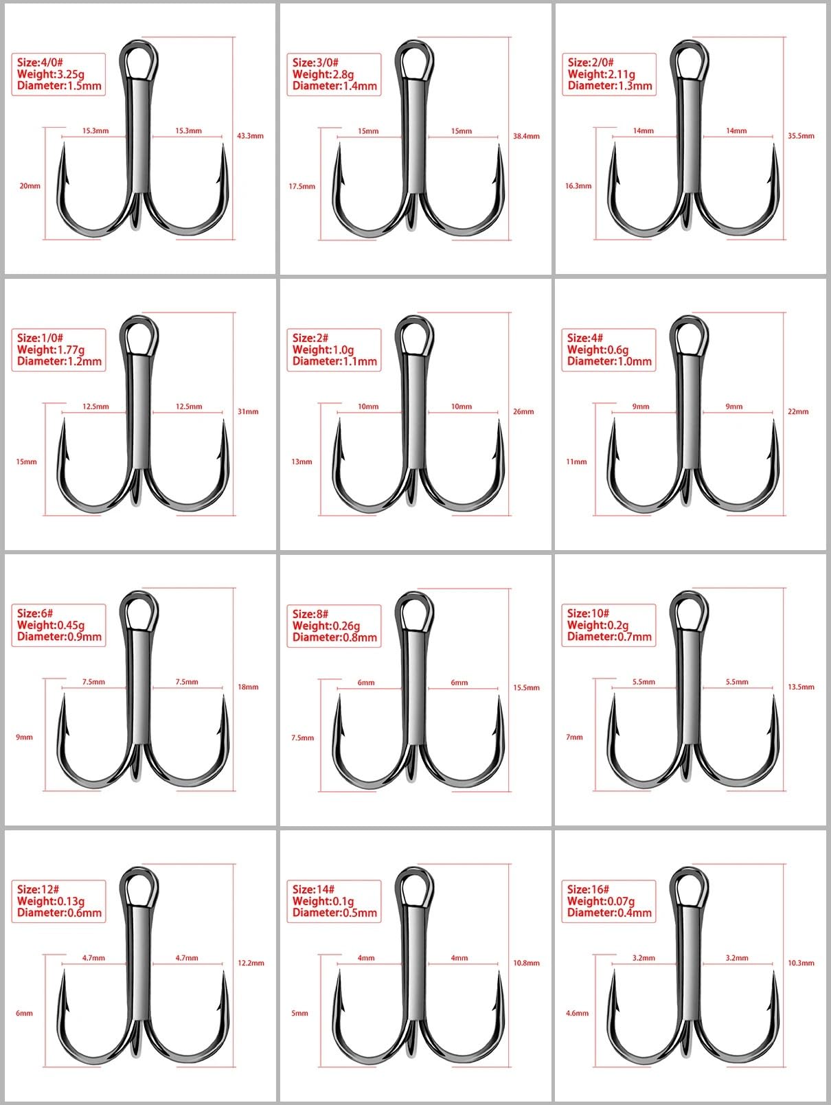 Angelhaken 50pcs/Box Treble Hooks Super Sharp Solid Size Triple Barbed Steel Fishing Lure Jigging Hook 3/0#-16#