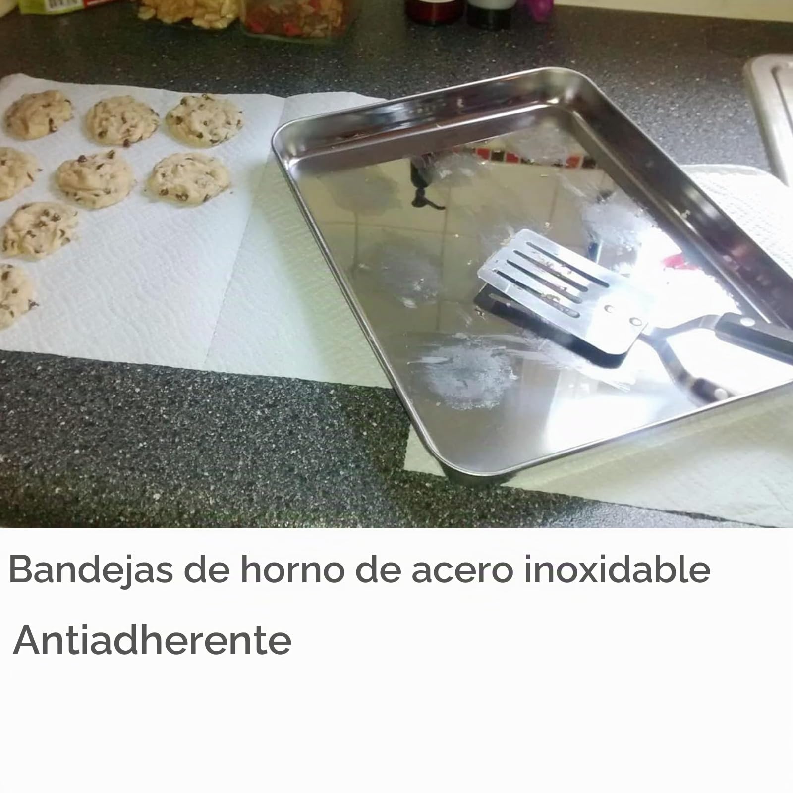 ZOENHOU Juego de 2 bandejas de horno de acero inoxidable, bandejas grandes antiadherentes profesionales rectangulares de 40 cm para servir galletas, bandejas de horno para tostadoras catering, fáciles