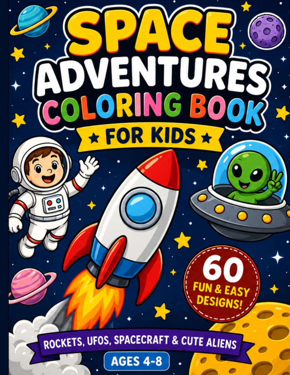 Space Adventures Coloring Book for Kids Ages 4–8: Fun Rockets, UFOs, Spacecraft & Cute Aliens