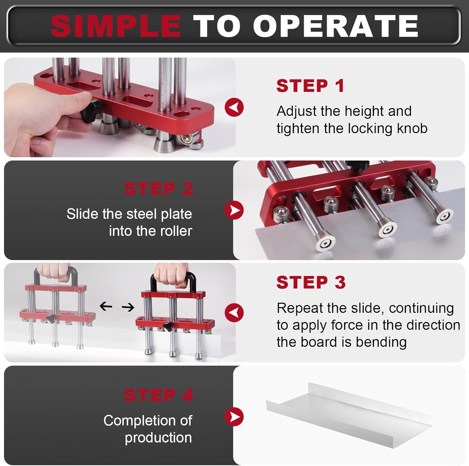 Three-Station Sheet Metal Bender, Edge Roller Bender for Standing Seam Roofing Tools at 0-90° Angle, Large Sheet Metal Roller and Bending Tool