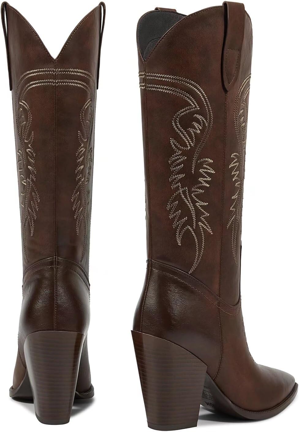 ISNOM Cowboy Boots Cowgir Boots for Women, Pointed Toe Chunky Heel Western Boots - Image 5