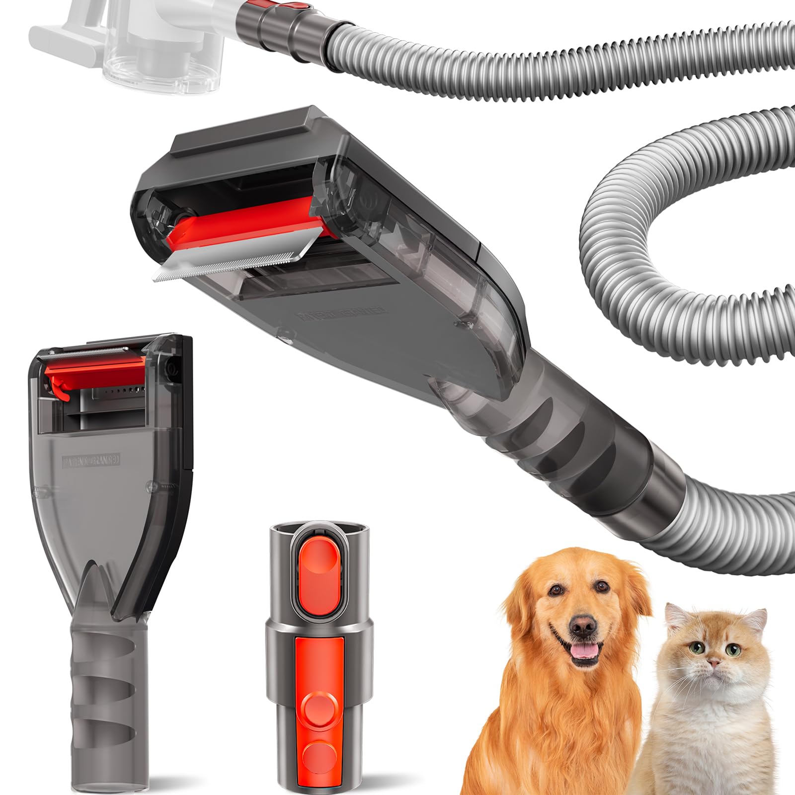 Portek Accesorio de aspiradora de pelo de perro para Dyson V15 V12 V11 V10 V8 V7 V6 G5 GEN5 Outsize V6, kit de herramientas de cepillo de aseo para mascotas con adaptador de manguera de extensión
