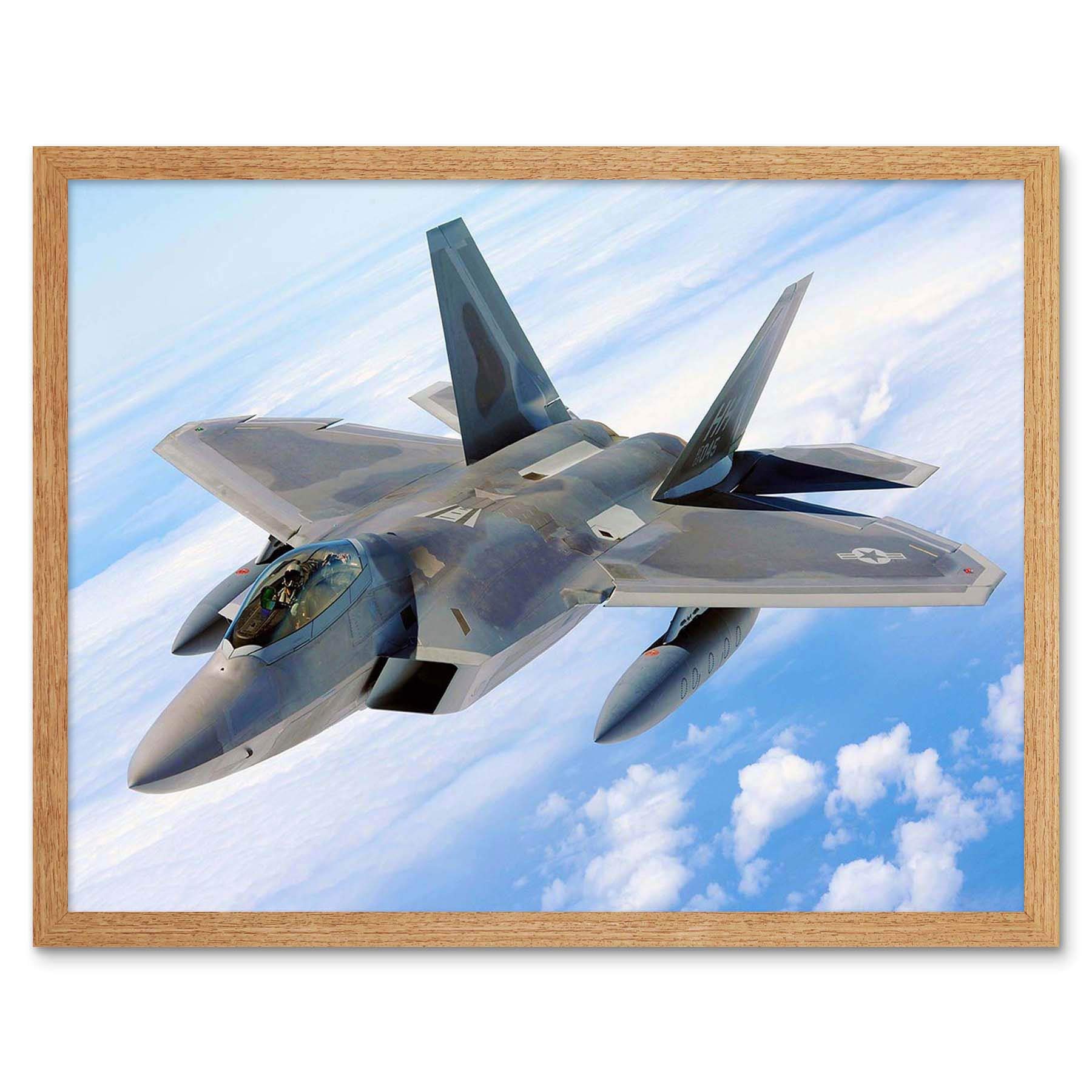 Wee Blue Coo Military Air Plane Bomber Fighter Jet Fly F-22 Raptor Art Print Framed Poster Wall Decor 12X16 Inch