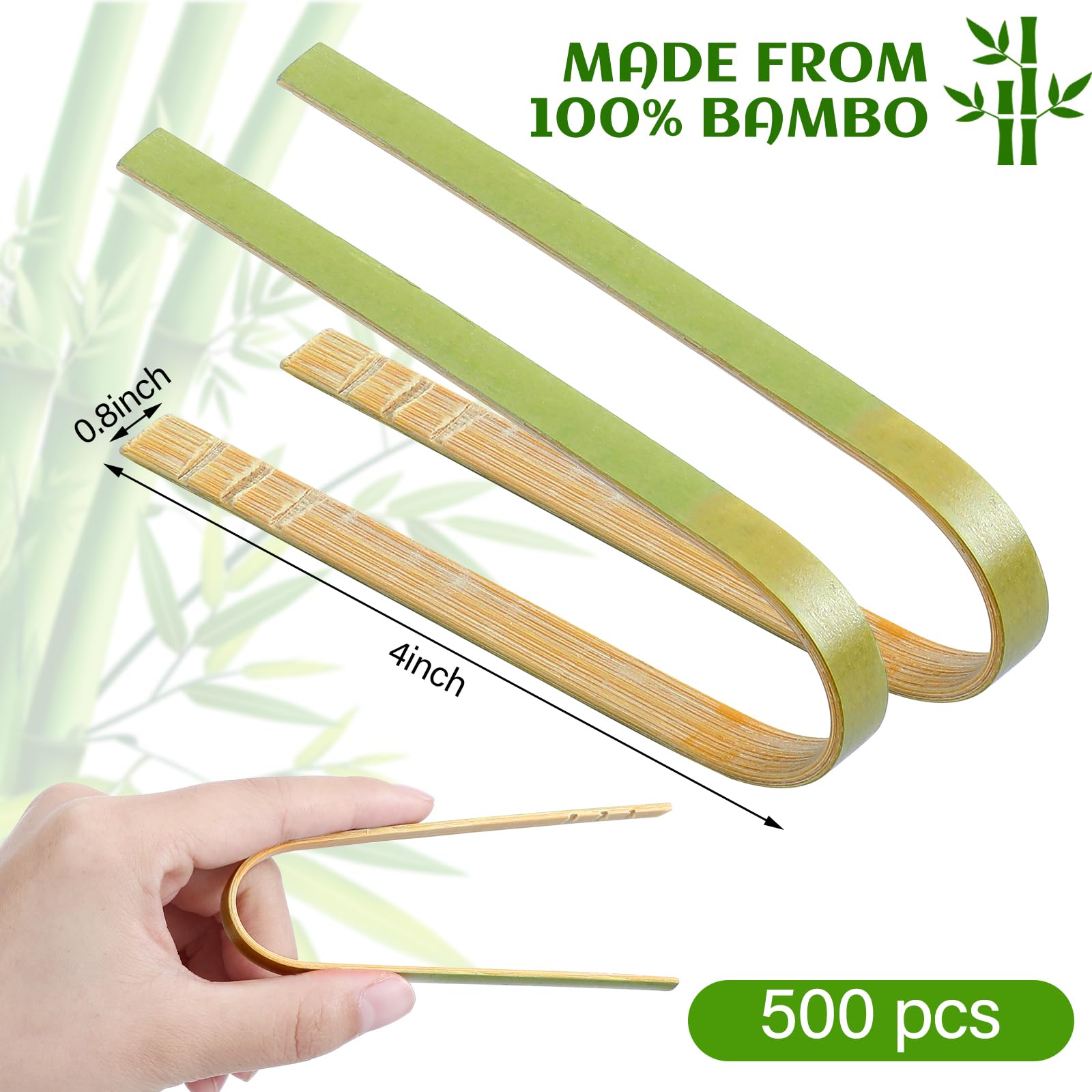 Thyle 500 Pieces Mini Bamboo Tongs 4 Inches Disposable Tongs Bulk Long Bamboo Toaster Cooking Utensils for Charcuterie Self Serving Food Kitchen Wedding Baby Shower Supplies