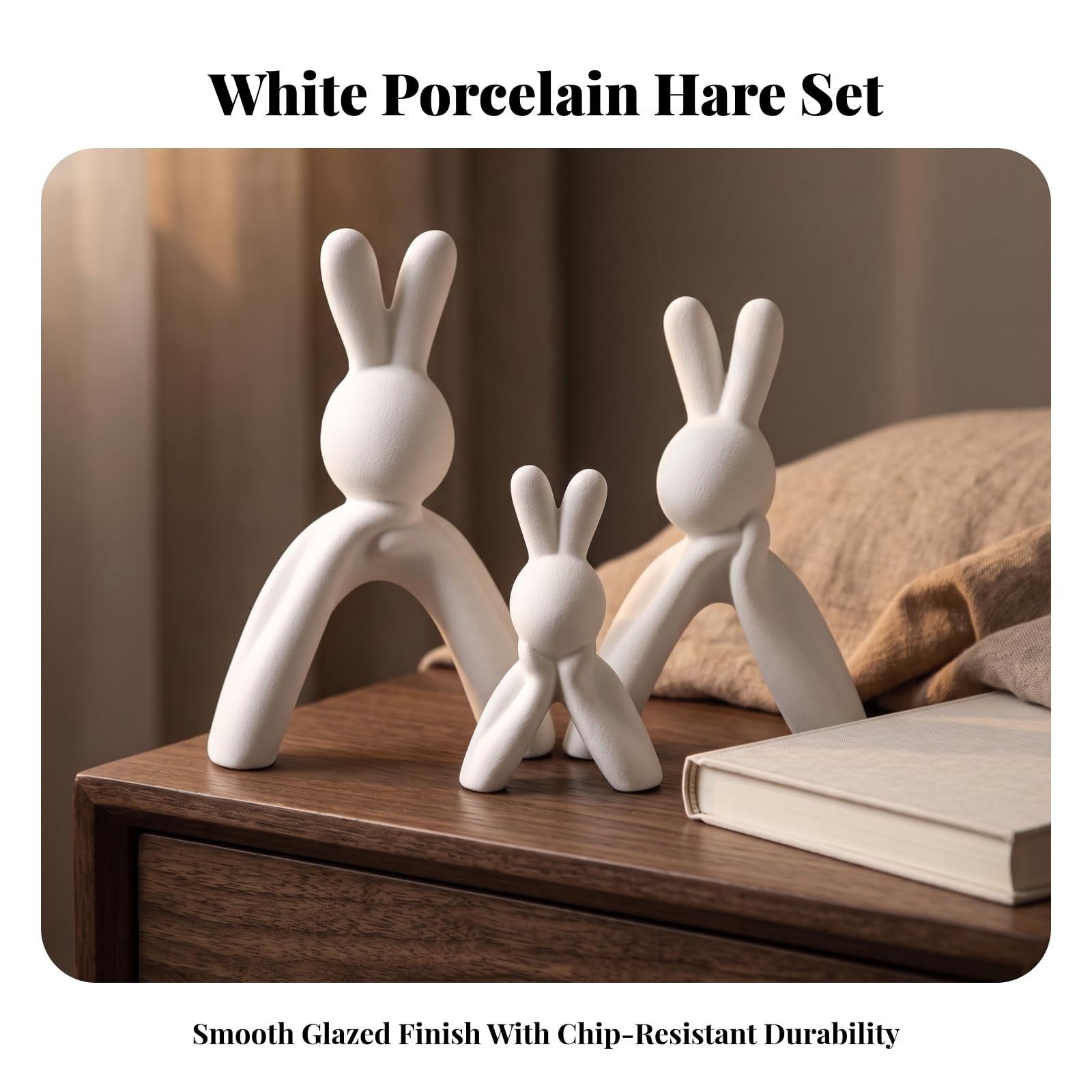 3 Stück Keramisch Hase | Strukturierte Oberfläche, Osterhase, Minimalistisch, Keramikfigur, für Wohnzimmer