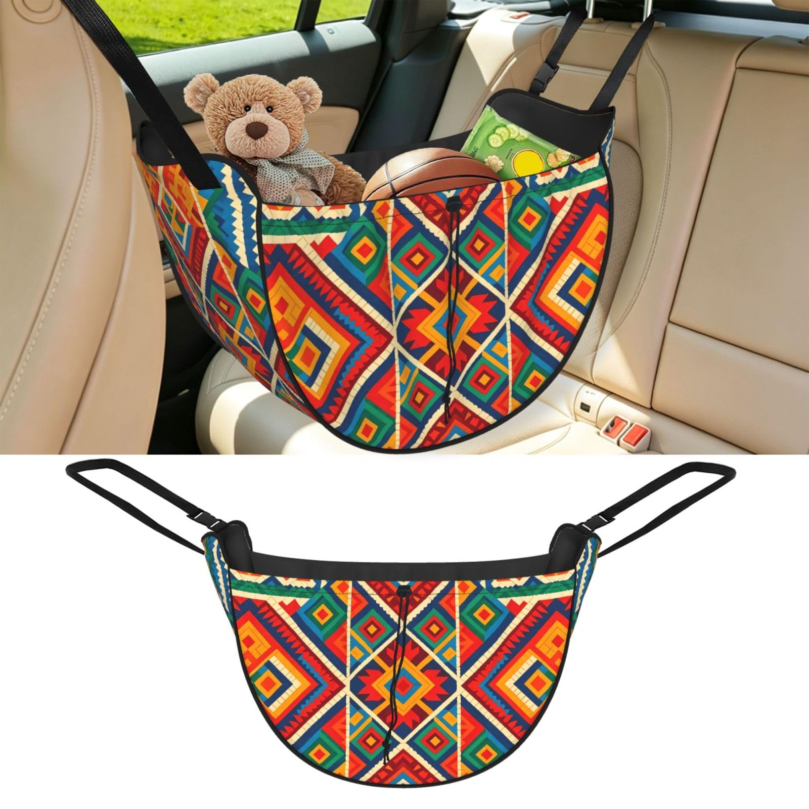 Cntdbu Black Guatemala Weave Car Seat Organizer-Backseat Storage Bag For Travel