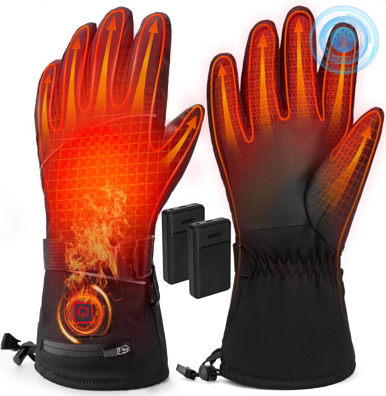 Heated Gloves, Rechargeable Heating Glove for Men Women - 3 Heating Levels, Touchscreen, Waterproof, Perfect for Skiing, Working, Motorcycling Large