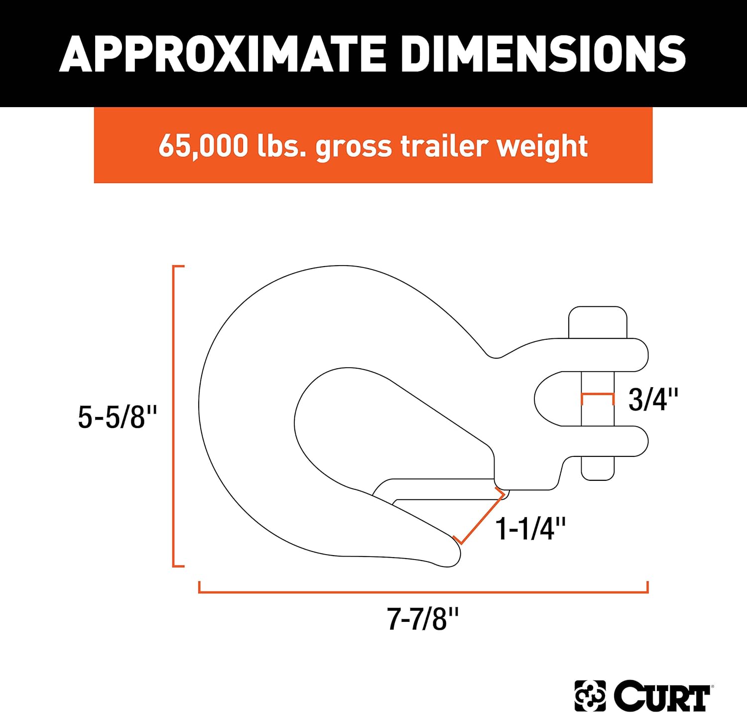CURT 81920 5/8-Inch Forged Steel Clevis Slip Hook with Safety Latch, 65,000 lbs, 1-1/4-In Opening, 5/8" Pin, YELLOW ZINC