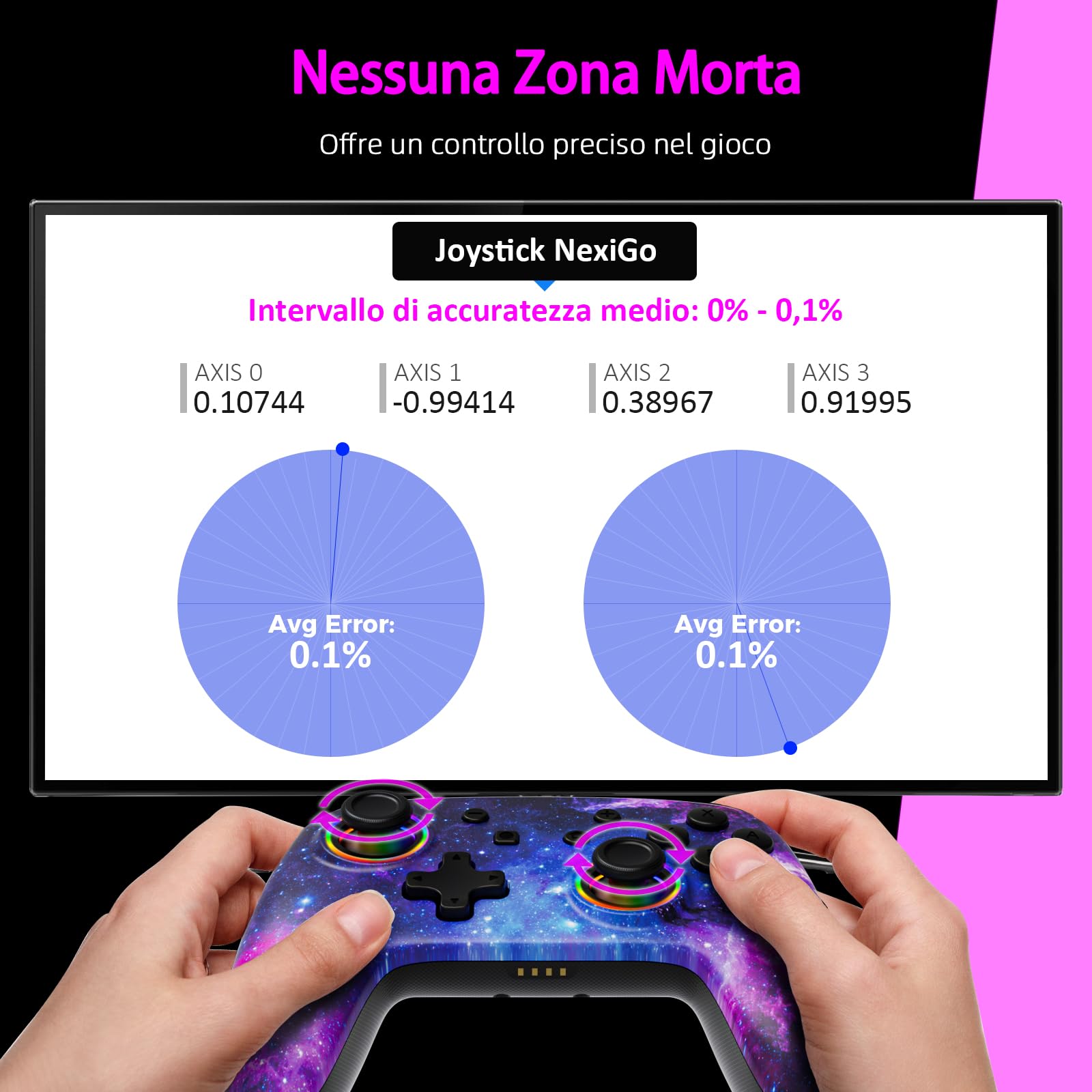 NexiGo Controller Senza Fili per Switch/Switch Lite/OLED, Controller Bluetooth per Nintendo Switch con Vibrazione, Movimento, Turbo e Luce LED (Cosmic Nebula)