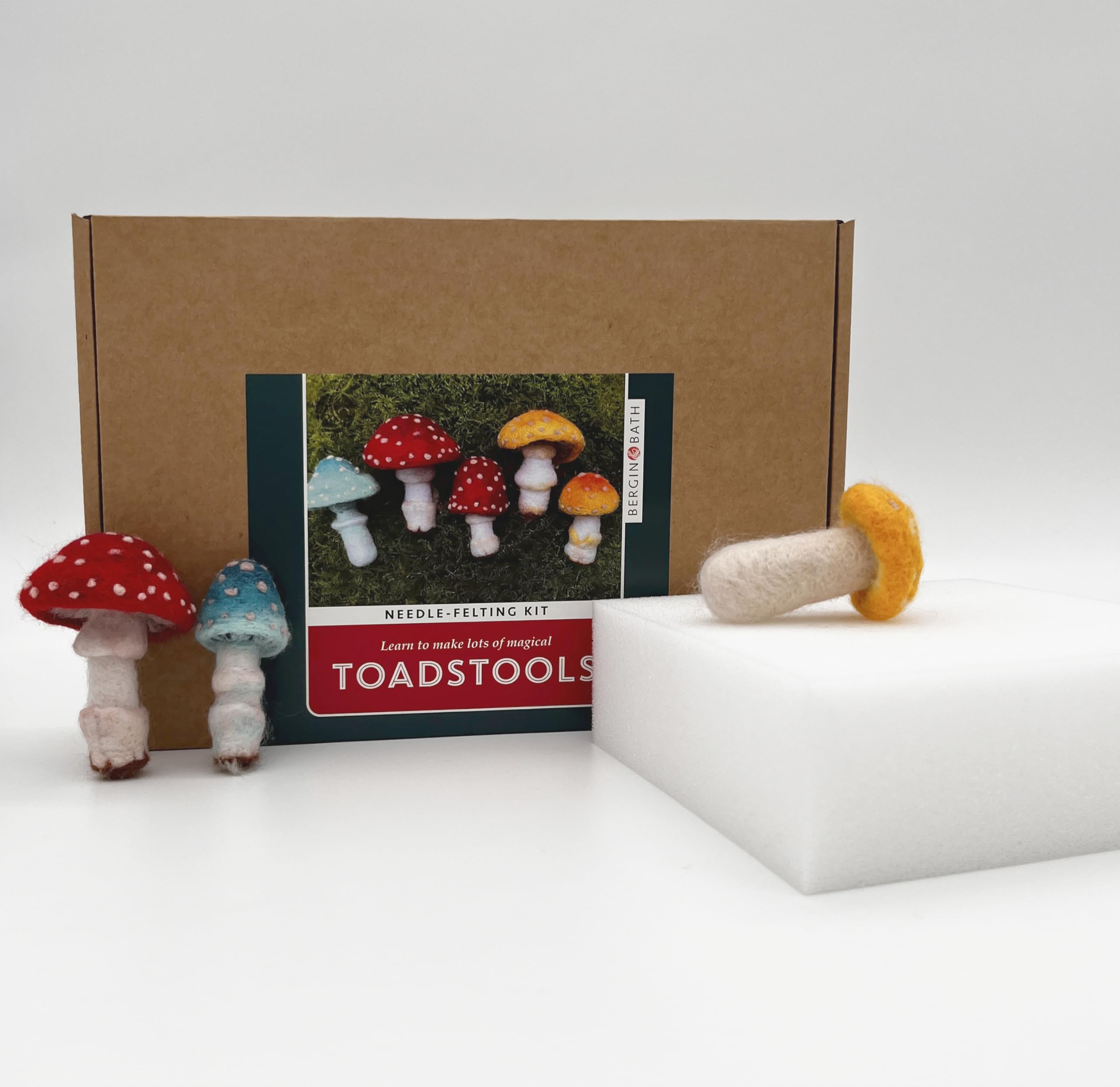 Bergin & Bath Needle Felting Kit, Toadstools - Adult Art Craft Kit for Beginners - Planet Friendly Wools (with Felting Mat)