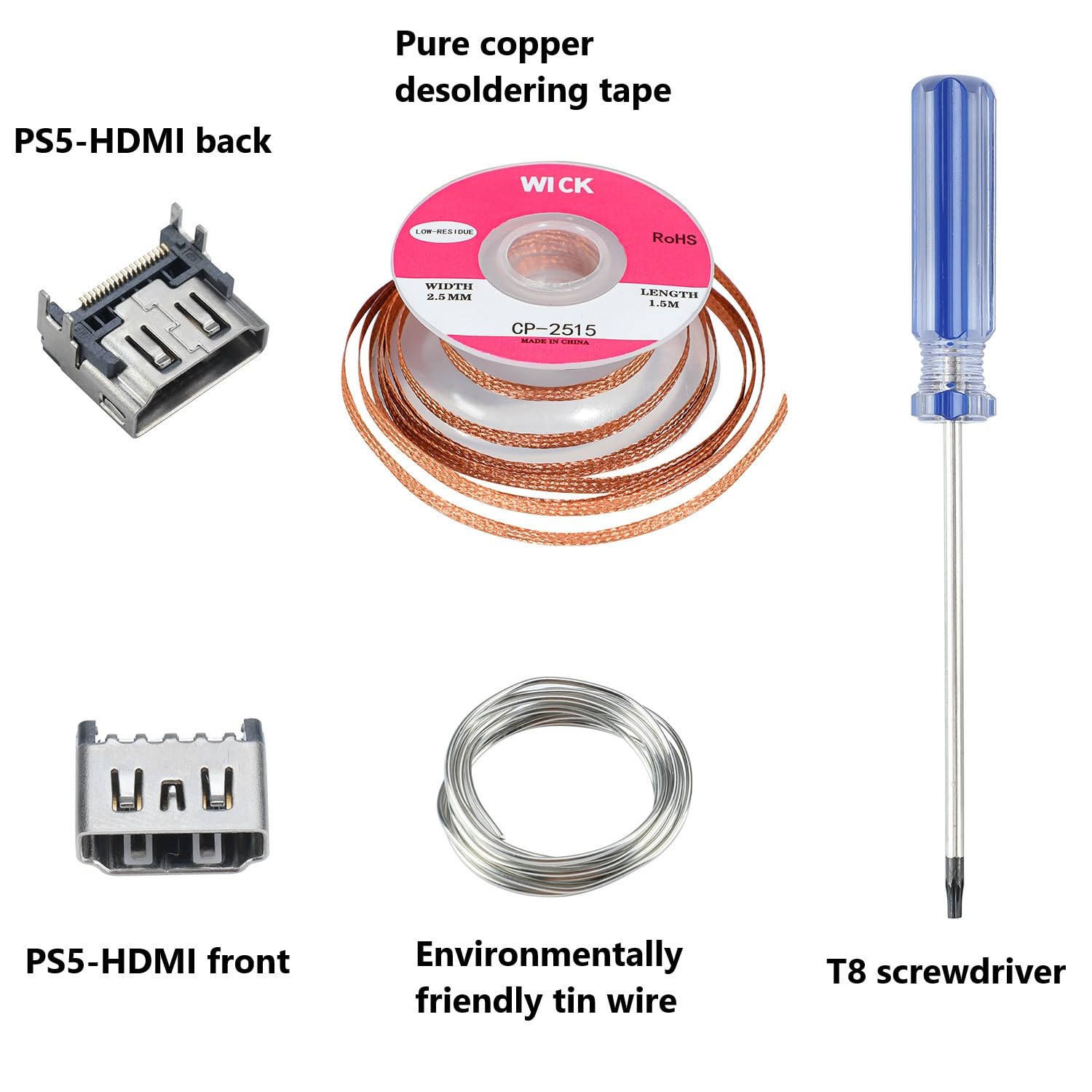 Kit di riparazione per porta HDMI PlayStation 5, compatibile con smontaggio, strumenti di saldatura inclusi per PS5 Pro, PS5 slim, modelli legacy PS5