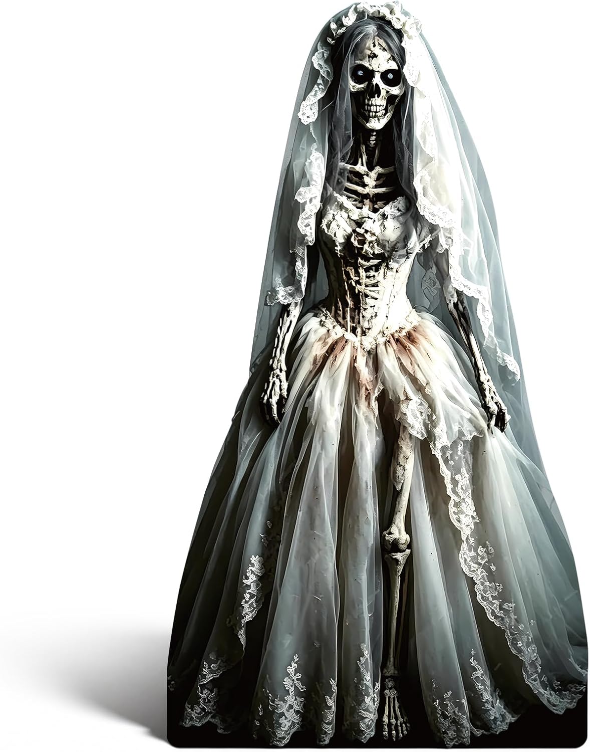 5.4ft Halloween Ghost Bride Cardboard Cutout Scary Skeleton Woman Standee Props Haunted House Party Decorations Corrugated Plastic Creepy Photo Booth Backdrop Indoor Outdoor Spooky Yard Decor