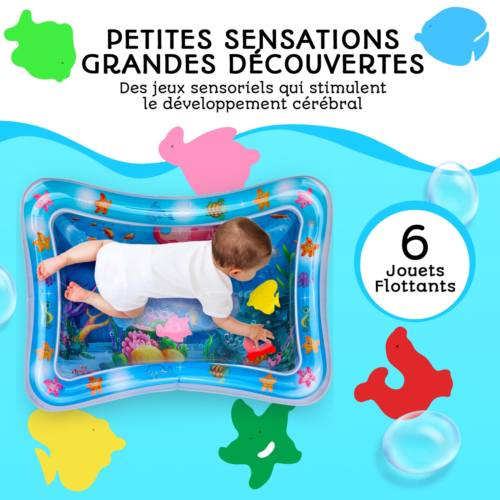 Tapis d’Eau Bébé – Tapis d’Éveil Sensoriel Gonflable sans BPA | Jouet d’Éveil & de Motricité pour Bébés – Tapis de Jeu d’Eau Non Toxique