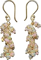 GOODSTONE JEWELS Handmade White Opal Gemstone Dangle Earrings Women 925 Sterling Silver Gold Plated Birthstone Drop Jewelry Gift