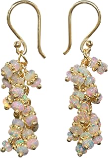 GOODSTONE JEWELS Handmade White Opal Gemstone Dangle Earrings Women 925 Sterling Silver Gold Plated Birthstone Drop Jewelry Gift