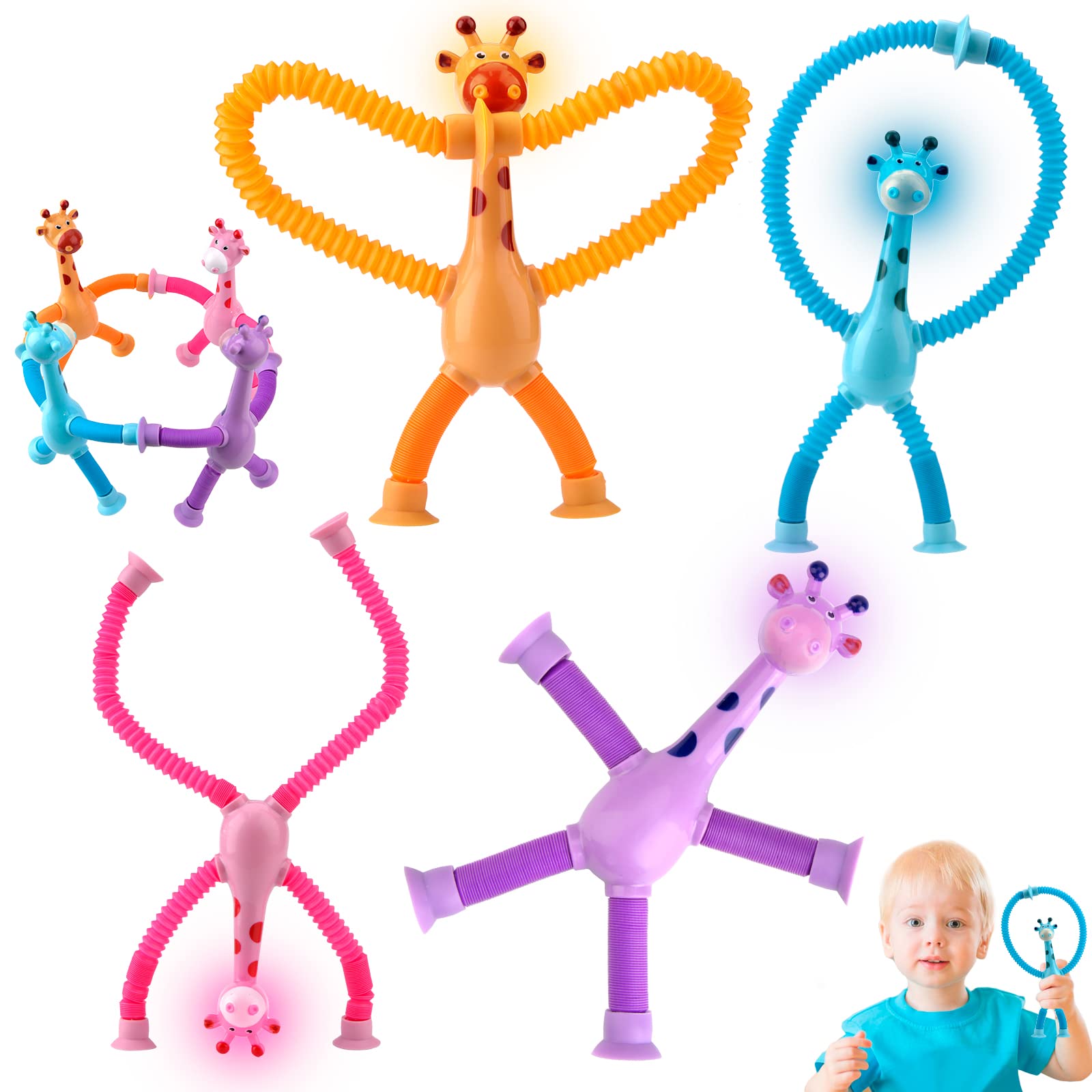 Mini Tubos Pop Girafa – Juguete Sensorial De Estiramiento Con Luces (Opcional) Para Aliviar El Estrés