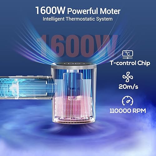 Miniatura 4 de Secador de pelo de alta velocidad de 110,000 RPM para secado rápido, secador de pelo con difusor, secador de pelo iónico con boquilla magnética y