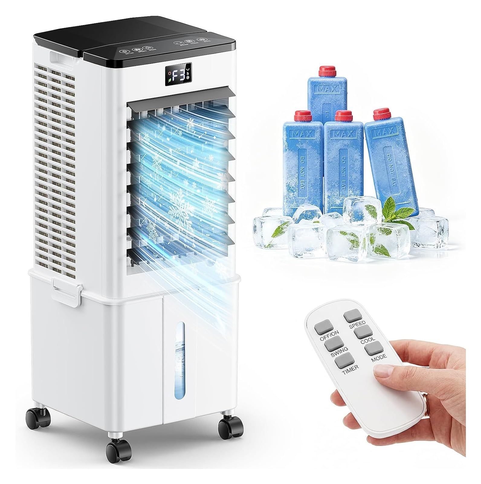 Sfqevhrz Black Portable Evaporative Cooler， Portable Air Conditioner With Powerful Cooling, Auto Oscillation